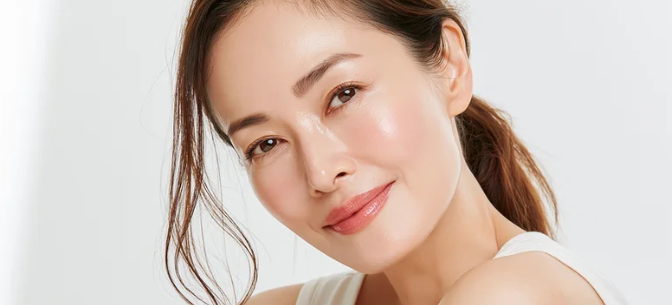 穏やかに微笑みカメラを見つめる40代日本人女性 ─ Mani Padme 40代女性の人生転換期・本当の自分を取り戻す魂の変容ブログ