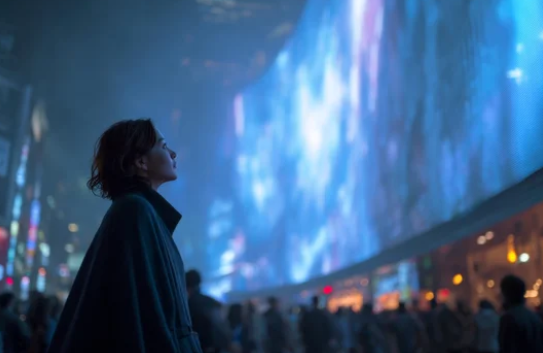 夜の喧騒の中でひとり光を見上げる女性 ─ Mani Padme 生きづらさ・本当の自分を探す魂の覚醒と人生変革コンサルティング