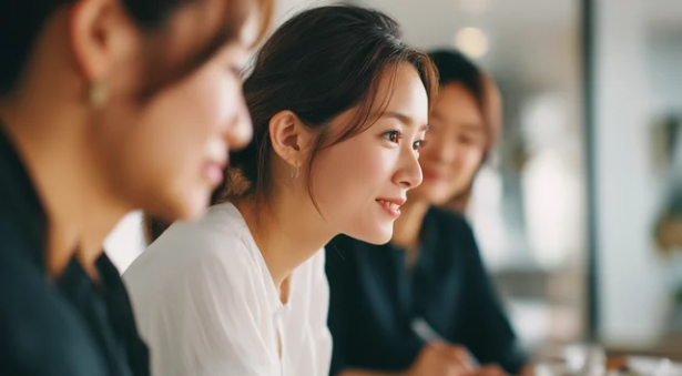自然光の中で横並びに座る日本人女性たち ─ Mani Padme 魂のお役目とは何か・仲間と共に使命を見つける人生変革グループブログ