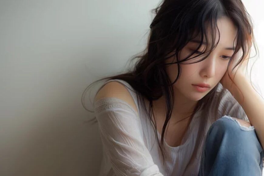 壁際で膝を抱えうつむく日本人女性 ─ Mani Padme（マニパドメ）インナーチャイルド・変われない理由ブログ 生きづらさと心の傷を根本から癒す